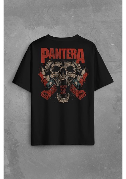 Pantera Skull Kuru Kafa Groove Heavy Metal Logo Sırt Ön Baskılı Oversize Tişört T-Shirt fiyatları