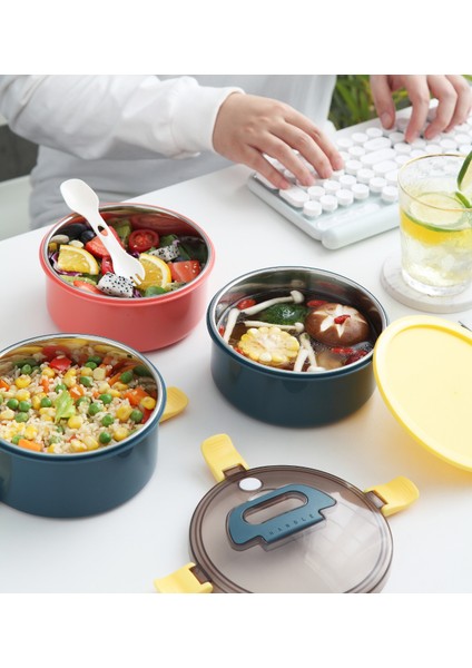 Bento 1600 ml Yuvarlak Lunchbox Yeni Koleksiyon Çift Katlı Çelik Sefer Tası Yemek Kutusu