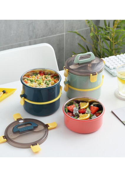 Bento 1600 ml Yuvarlak Lunchbox Yeni Koleksiyon Çift Katlı Çelik Sefer Tası Yemek Kutusu modelleri