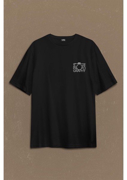 I Love Photography Fotoğrafçı Canon Nikon Sırt Ön Baskılı Oversize Tişört T-Shirt