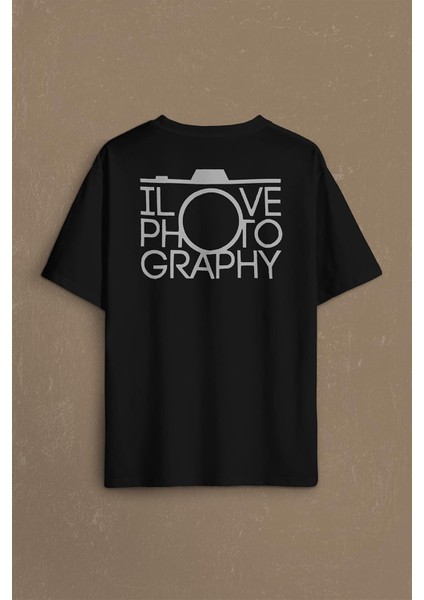 I Love Photography Fotoğrafçı Canon Nikon Sırt Ön Baskılı Oversize Tişört T-Shirt fiyatları