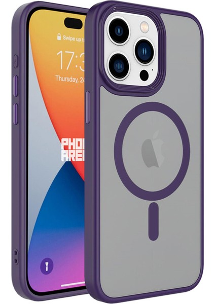 Apple iPhone 15 Pro Kılıf Mat Arka Yüzey Wireless Şarj Özellikli Flet Magsafe Kılıf