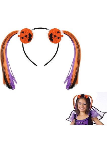 Halloween Saçlı Balkabağı Tacı Yetişkin Çocuk Uyumlu 1 Adet 14 x 11 cm
