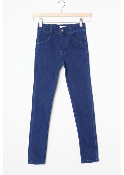 Kız Çocuk Likralı Koyu Mavi Jean Pantolon 16252