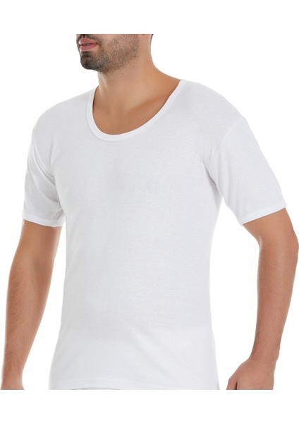 Erkek Beyaz 3'lü Paket Bisiklet Yaka Ribana Tshirt