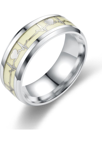 Kalp Şeklinde Titanyum Çelik Halka Kadın Parlak Elektrokardiyogram Çift Yüzüğü Erkek Moda El Takısı (Yurt Dışından)