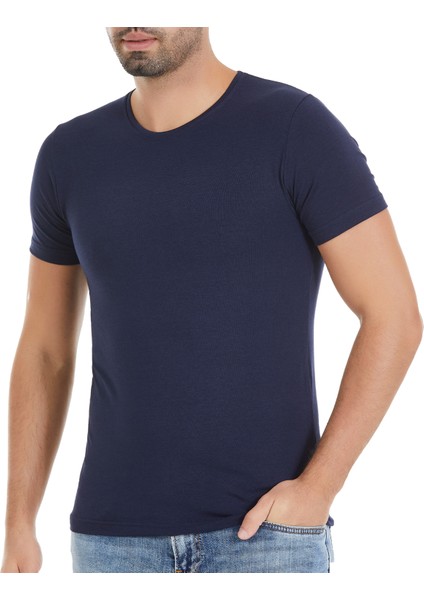 Erkek Lacivert 3'lü Paket O Yaka Modal Tshirt