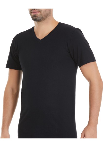 Erkek Siyah 3'lü Paket V Yaka Süprem Tshirt