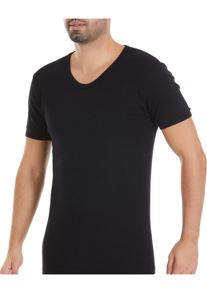 Erkek Siyah 3'lü Paket V Yaka Ribana Tshirt