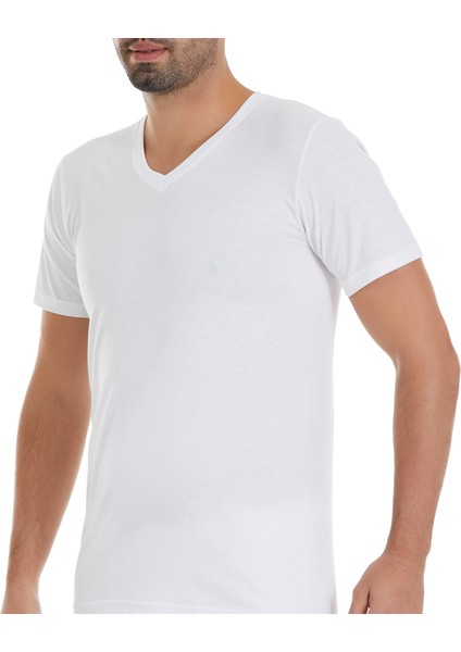 Erkek Beyaz 3'lü Paket V Yaka Süprem Tshirt