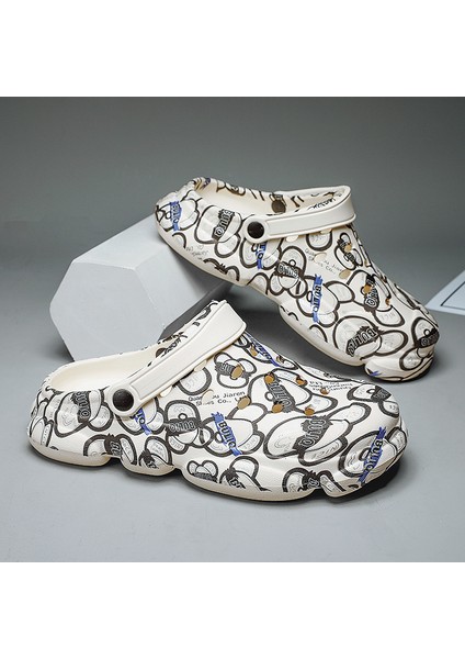 Yaz Yeni Erkek Baotou Delik Ayakkabı Trendy Moda Baskı Kaymaz Açık Tembel Plaj Sandalet (Yurt Dışından)