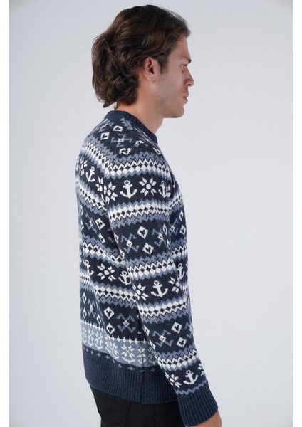 Erkek Jakarlı Çapa Desen Bisiklet Yaka Triko Yün Kazak TRIST-5308
