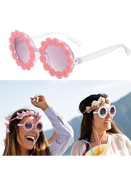 Papatya Temalı Parti Gözlüğü Pembe Renk 1 Adet Hawaretro