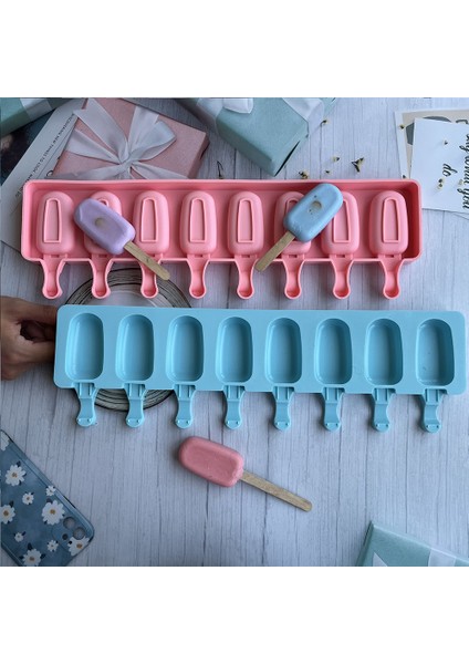 8 Hatta Oval Dondurma Kalıbı Dondurma Kalıbı Yaz Popsicle Silikon Kalıp Buz Küpü Yapma Makinesi (Yurt Dışından) fiyatları