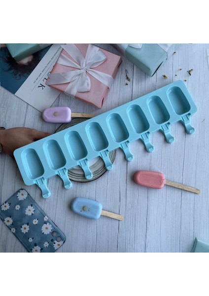 8 Hatta Oval Dondurma Kalıbı Dondurma Kalıbı Yaz Popsicle Silikon Kalıp Buz Küpü Yapma Makinesi (Yurt Dışından) modelleri