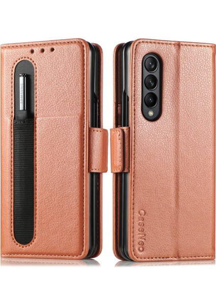 Telefon Kılıfı Samsung Galaxy Z Fold 3 Kalem Yuvalı Deri Telefon Kılıfı Kabuğu (Yurt Dışından)