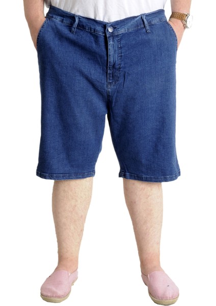 Büyük Beden Erkek Kot Şort Yan Cepli New Armına 23806 Lacivert