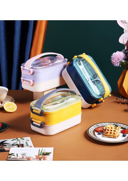Bento 1600ML Lunchbox Yeni Koleksiyon 2 Katlı Çelik Sefer Tası Yemek Kutusu