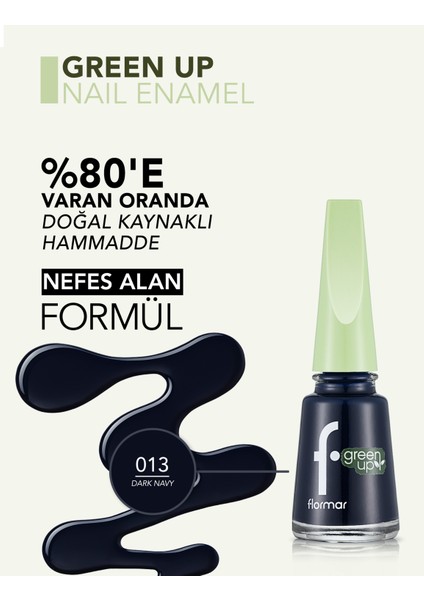 Green Up Vegan Formüllü Yoğun Renk Veren Parlak Oje (013 Dark Navy) 4251903324106