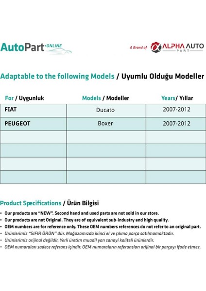 Alpha Auto Part Fiat Ducato,peugeot Boxer Için Cam Tamir Seti-Sağ-Sol-Set