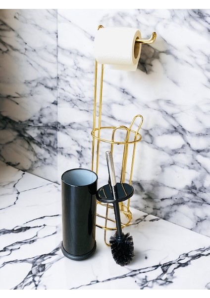 Şık Tasarım Kaliteli Ağır Sağlam Ayaklı Tuvalet Wc Banyo Kağıtlık Gold Kaplama ve Siyah Fırçalıklı fiyatları