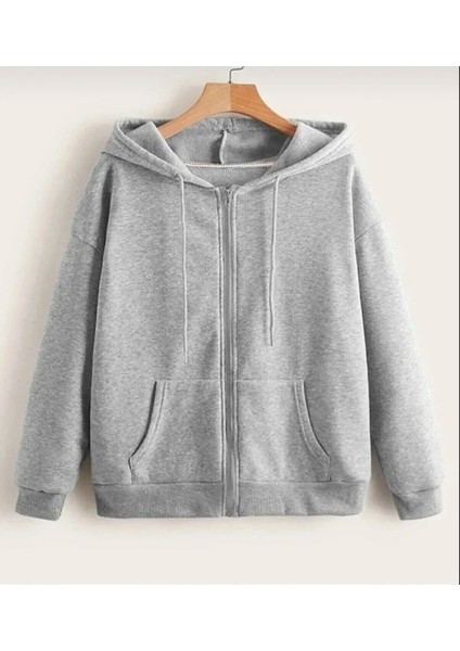 Unısex Kapüşonlu Fermuarlı Cepli Ince Penye Basic Okul Sweatshirt Hırka