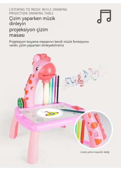 Müzikli Projeksiyonlu Hayvan Desenli Çizim Tahtası Seti (Yurt Dışından)