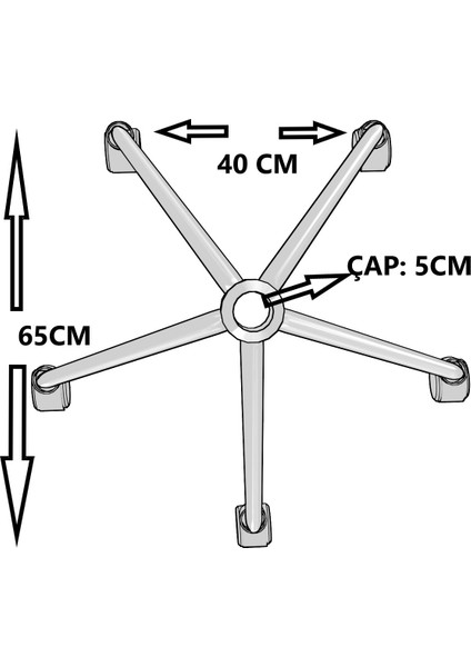 Yıldız Ayak Konik Krom Tekerlekli Döner Sandalye Ayağı Oyuncu Koltuğu Ayağı