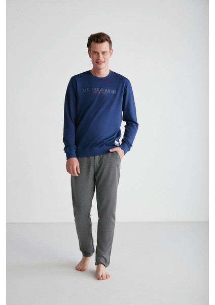 Erkek Lacivert Yuvarlak Yaka Pijama Takımı 18757