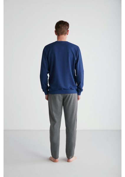 Erkek Lacivert Yuvarlak Yaka Pijama Takımı 18757 modelleri