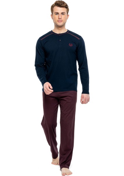 - Erkek Lacivert Patlı Pijama Takımı 3919