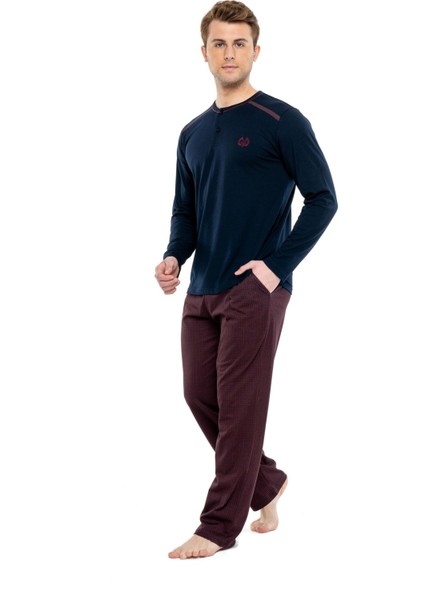 - Erkek Lacivert Patlı Pijama Takımı 3919