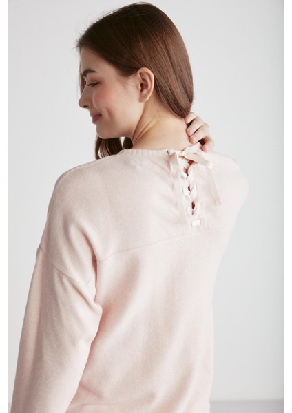 Kadın Pembe Melanj Yuvarlak Yaka Pijama Takımı 16954