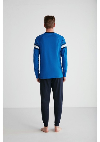 Erkek Saks Yuvarlak Yaka Pijama Takımı 18732 indirimleri