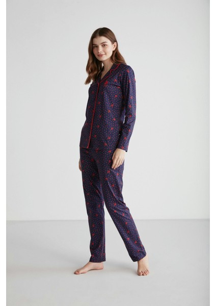 Kadın Lacivert Boydan Patlı Pijama Takımı 16968 fiyatları