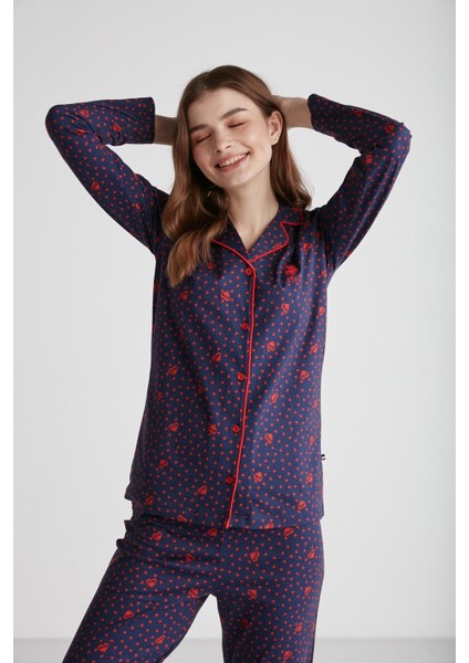 Kadın Lacivert Boydan Patlı Pijama Takımı 16968 indirimleri