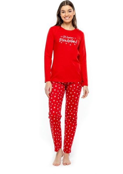 - Kadın Kırmızı Yuvarlak Yaka Pijama Takımı