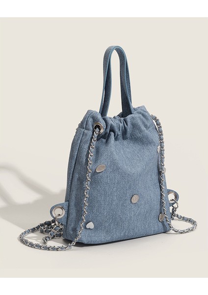Rahat Sırt Kadın Moda Denim Taşınabilir Kova Zincir Küçük Sırt Çantası (Yurt Dışından) fırsatları