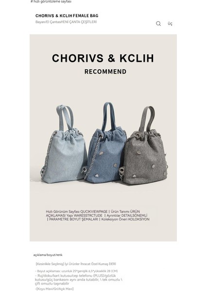Rahat Sırt Kadın Moda Denim Taşınabilir Kova Zincir Küçük Sırt Çantası (Yurt Dışından) indirimleri