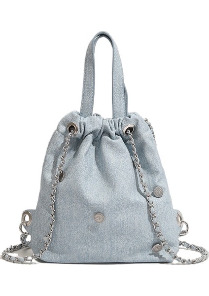Rahat Sırt Kadın Moda Denim Taşınabilir Kova Zincir Küçük Sırt Çantası (Yurt Dışından)