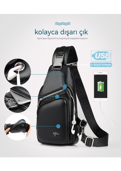 Erkek Rahat Göğüs Bisiklet Omuzdan Askili Erkek Moda Marka Erkek Sırt Askılı USB Yükseltme Çanta (Yurt Dışından)