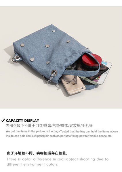 Rahat Sırt Kadın Moda Denim Taşınabilir Kova Zincir Küçük Sırt Çantası (Yurt Dışından) modelleri