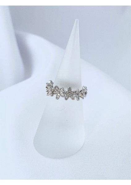 Taşlı Çiçek Yüzük Silver