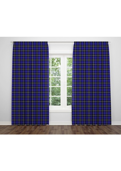 Ekose Temalı Dijital Baskı Çift Kanat Fon Perde 140X240