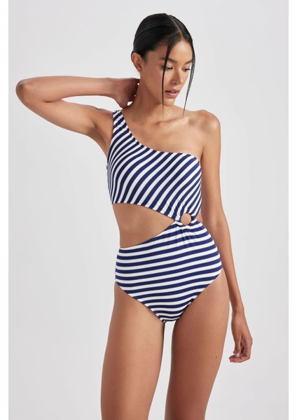 Fall in Love Çizgili Bürümcük Tek Omuzlu Mayo A9454AX23HS