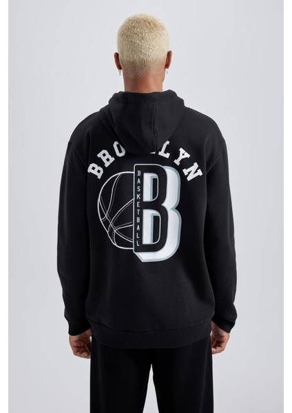 Fit NBA Brooklyn Nets Standart Fit Kapüşonlu Kalın Sweatshirt A9679AX23WN