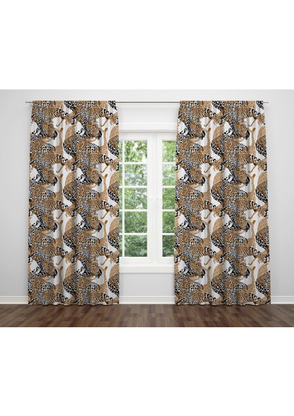Leopar Temalı Dijital Baskı Çift Kanat Fon Perde 140X240