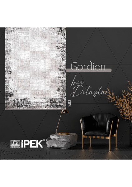 Ipek Mekik Halı Gordion Siyah Vizon Eskitme Desenli Halı