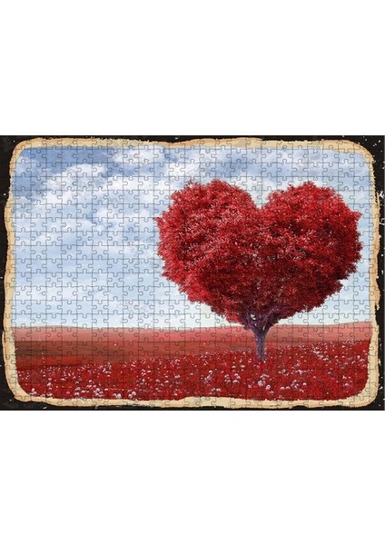 Ahşap Mdf Puzzle Yapboz Kızıl Kalpli Ağaç 500 Parça 50*70 cm