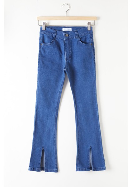 Lacivert Yırtmaçlı Ispanyol Paça Kız Çocuk Jean Pantolon 16210